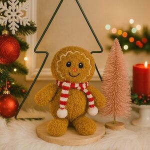 Gingerbread Man Plush with Red and White Scarf